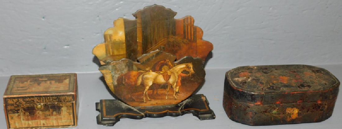 Three Lacquered Pntd Boxes & Wall Pocket (1 of 4)