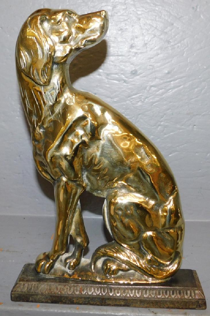 Polished Brass Dog Door Stop On Iron Base (1 of 2)