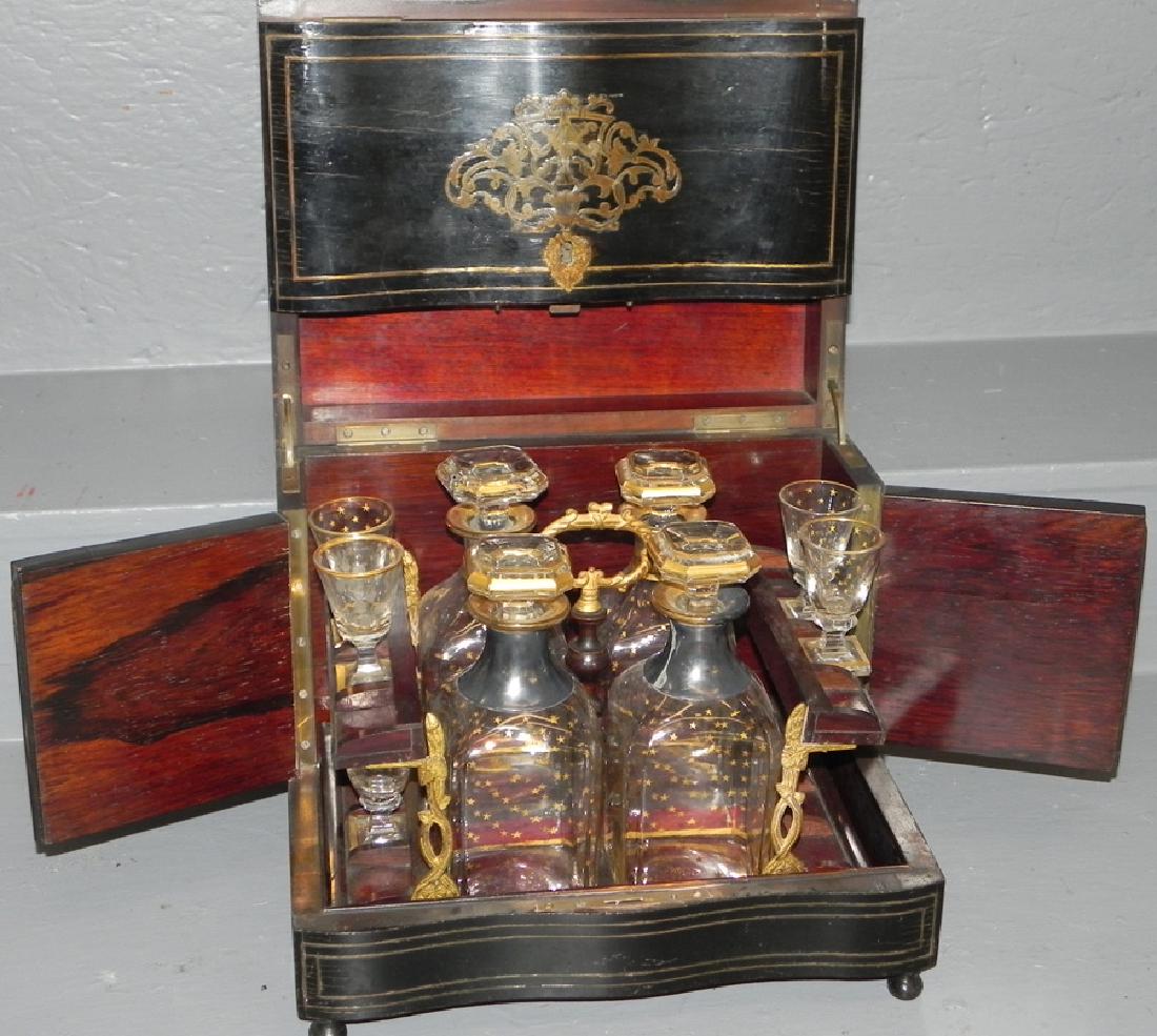 French Brass Bound 4 Bottle Tantalus Set (1 of 5)