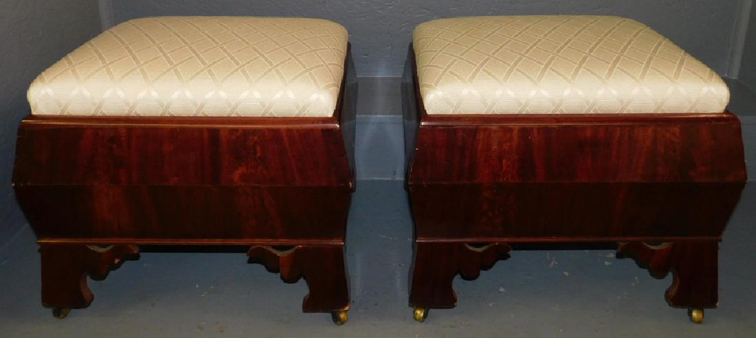 Pair Mahogany Ogee Ottomans: Pair Mahogany Ogee Ottomans. 17" W 14" D 15" H