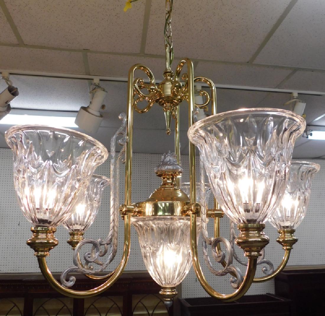 6 Light Crystal & Brass Chandelier