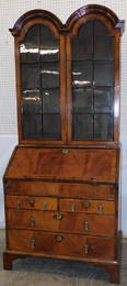 18th C Burl Walnut Dbl Bonnet Secretary