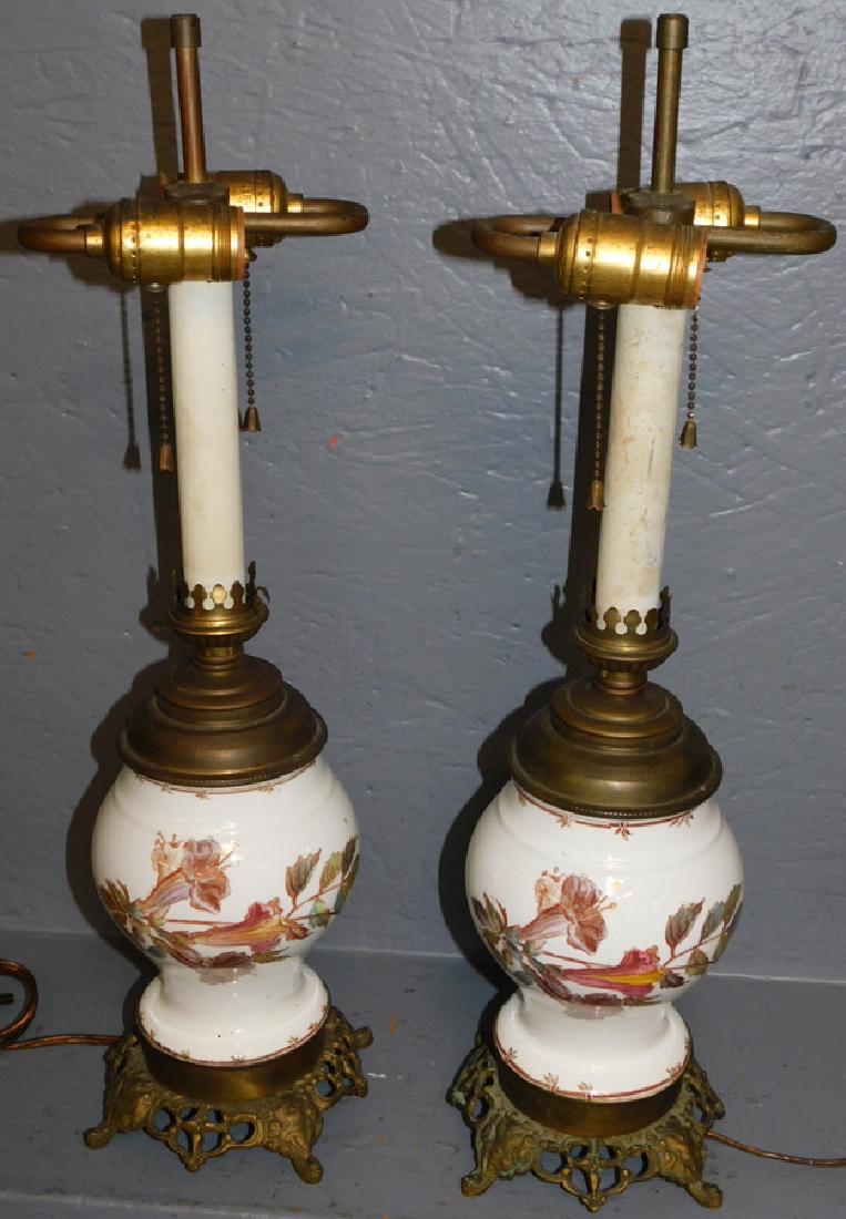 Pr 2 Light HP Porcelain & Brass Lamps (1 of 3)