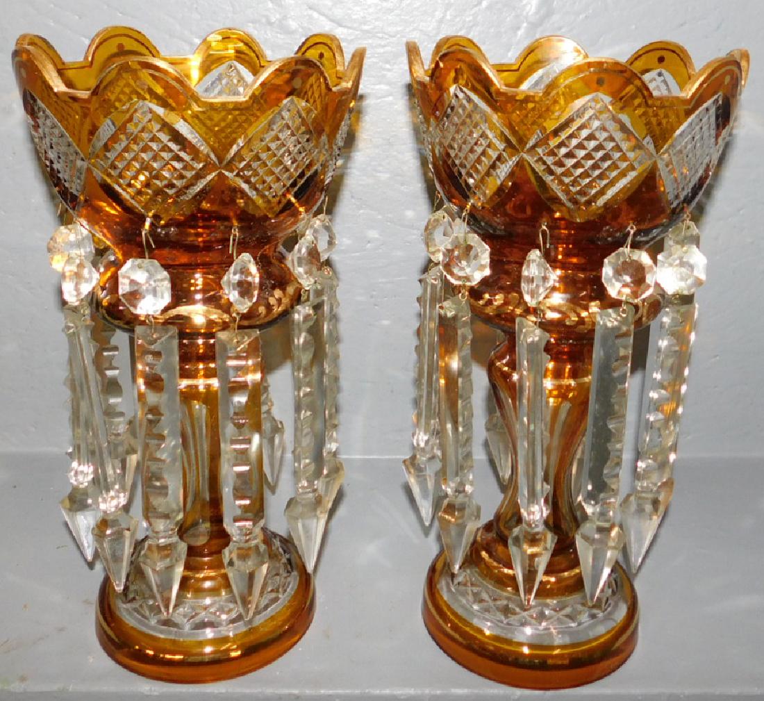 Pair Amber Cut To Clear Lusters (1 of 4)