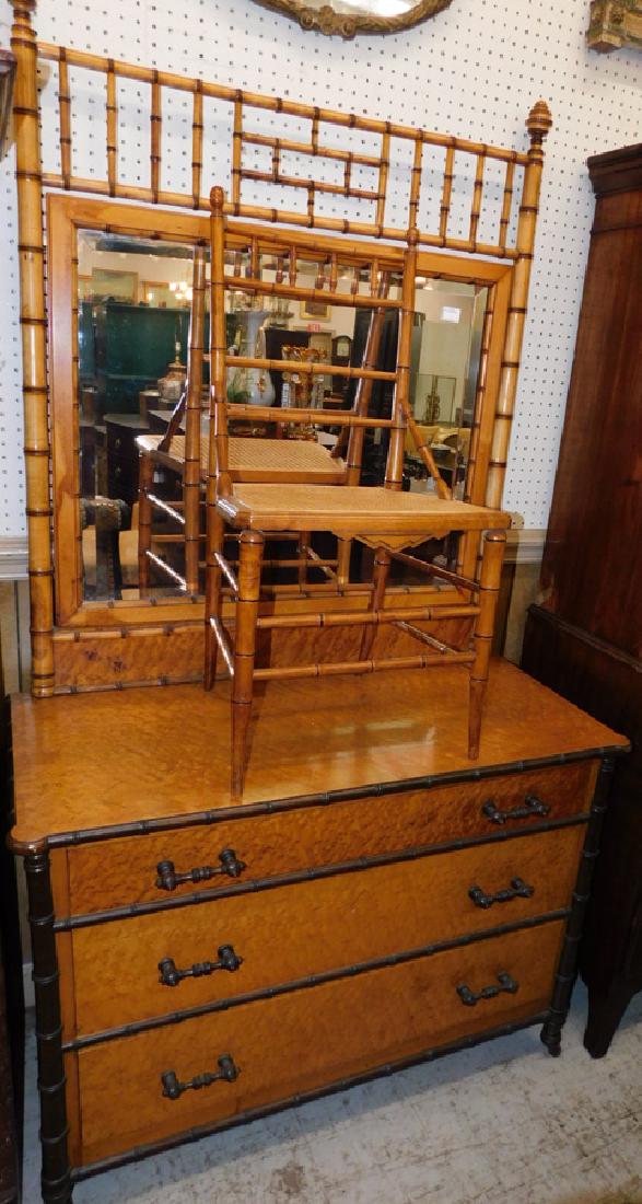 Birds Eye Maple Faux Bamboo Dresser & Chair (1 of 7)