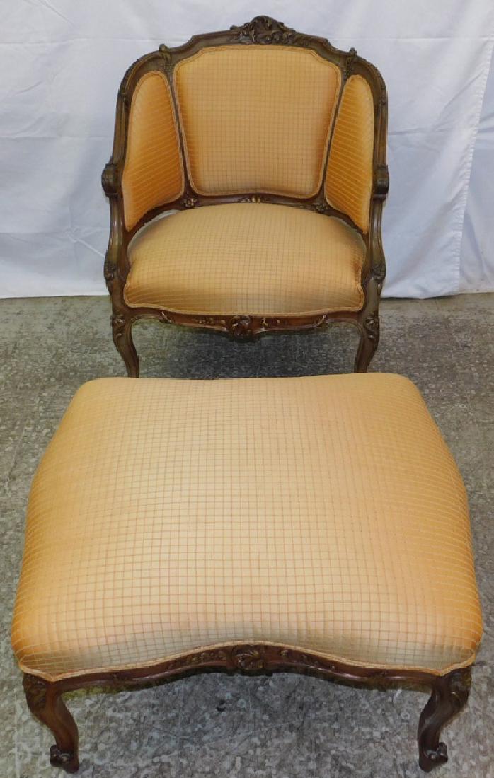Carved Walnut French Fauteuil & Ottoman (1 of 4)