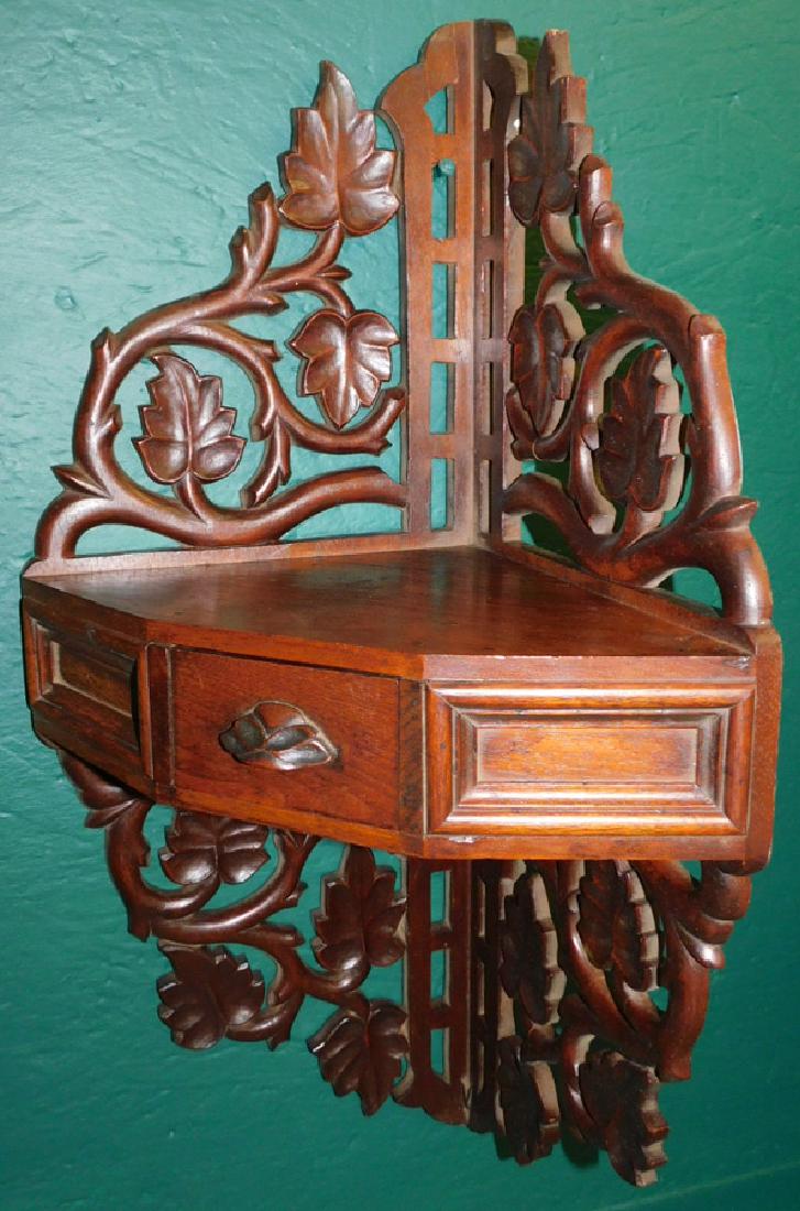 Carved Walnut Hanging Corner Cabinet (1 of 3)