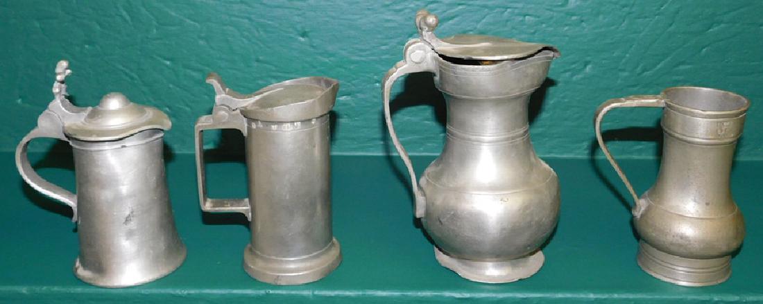 Four 18th & 19th C Pewter Tankards (1 of 4)