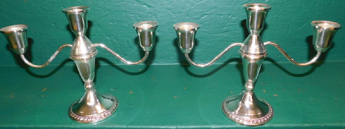 Pr Sterling Weighted Three Light Candelabras (1 of 2)