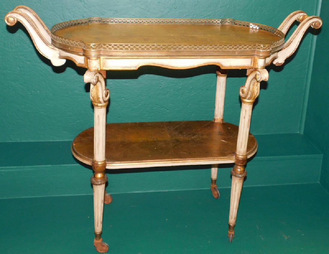 Gold Gilt French Painted Tea Cart: Gold Gilt French Painted Tea Cart. 40" W 17" D 30" H