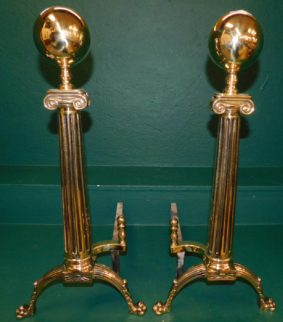 Brass Claw Foot Cannon Ball Andirons: Brass Claw Foot Cannon Ball Andirons. 24" H