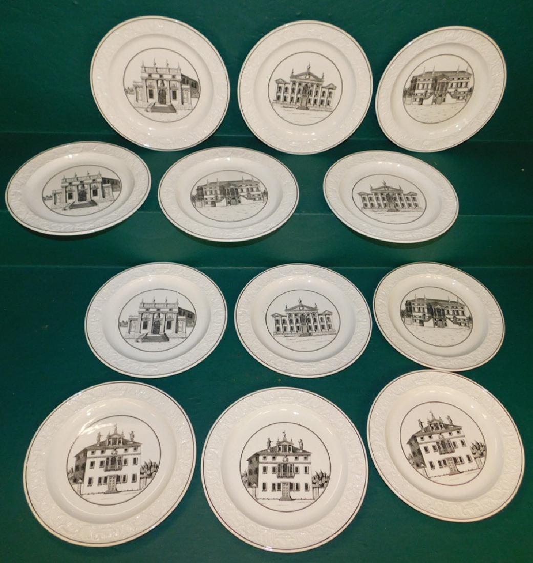 12 Mottahedeh Black Transferware Plates: 12 Italian Mottahedeh Black Transferware Dinner Plates. 10" Dia