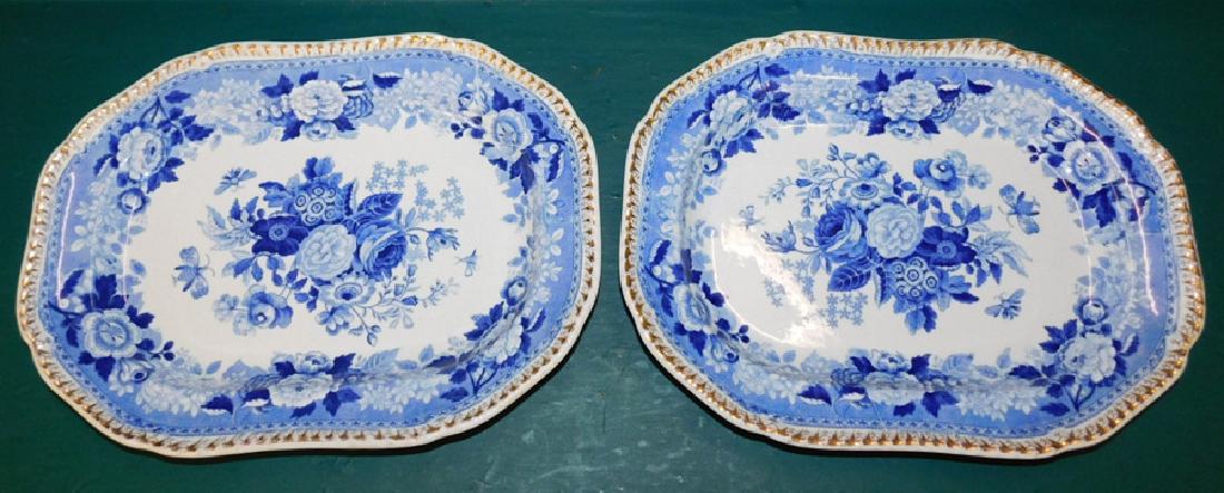Pair Spode English B & W Transfer Platters: Pair Spode English Blue & White Transfer Platters. 12" X 9"