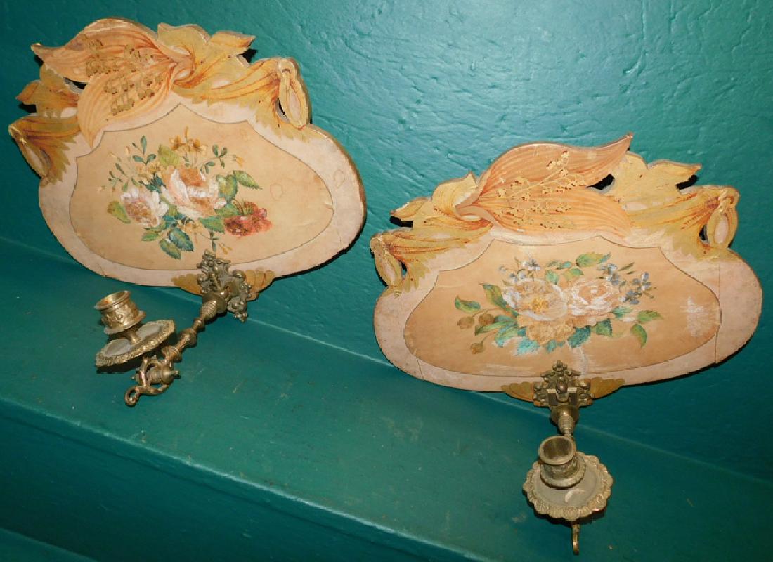 Pair Painted & Brass Wall Sconces: Pair Painted & Brass Wall Sconces. 15" X 13"