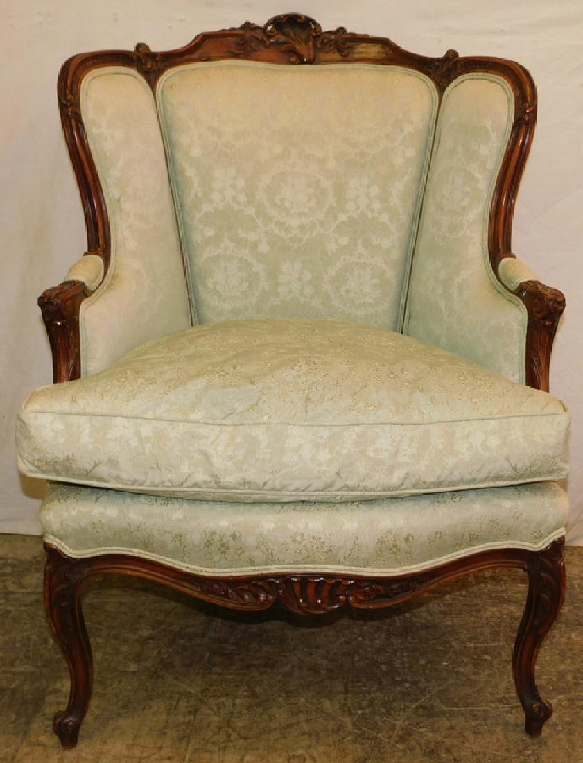 French Mahogany Carved Walnut Bergere: French Mahogany Carved Walnut Bergere. 41" H