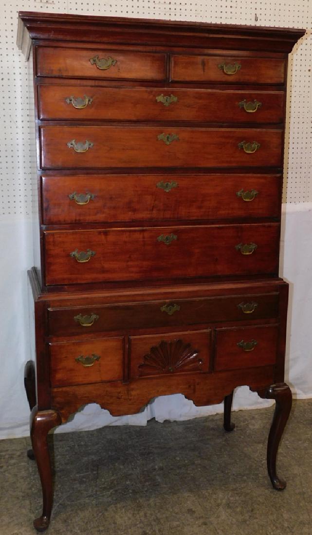 18th C 2 Piece Cherry Queen Anne Highboy: 18th C Two Piece Cherry Queen Anne Highboy. 38 1/2" X 18" D 70 1/2" H