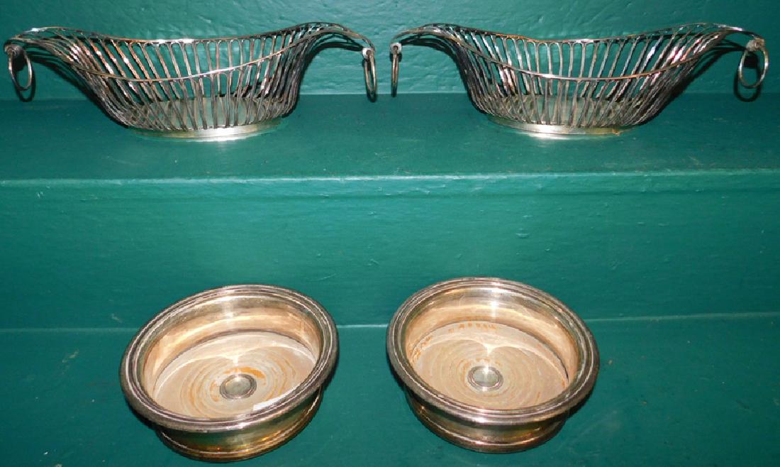 2 19th C Sheffield Wine Coasters & 2 Baskets: Two 19th C Sheffield Wine Coasters And Two Baskets. Basket Is 14" X 7 1/2"