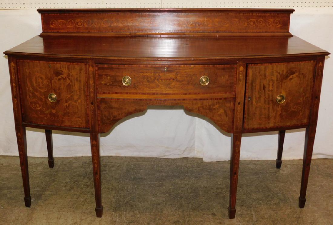 Edwardian Mahog Inlaid Bowfront Sideboard: Edwardian Mahogany Inlaid Bowfront Sideboard. 86" W 26" D 43" H