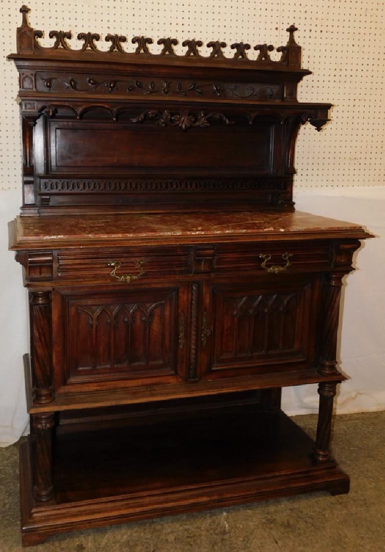 Walnut Victorian English marble top sideboard (1 of 4)
