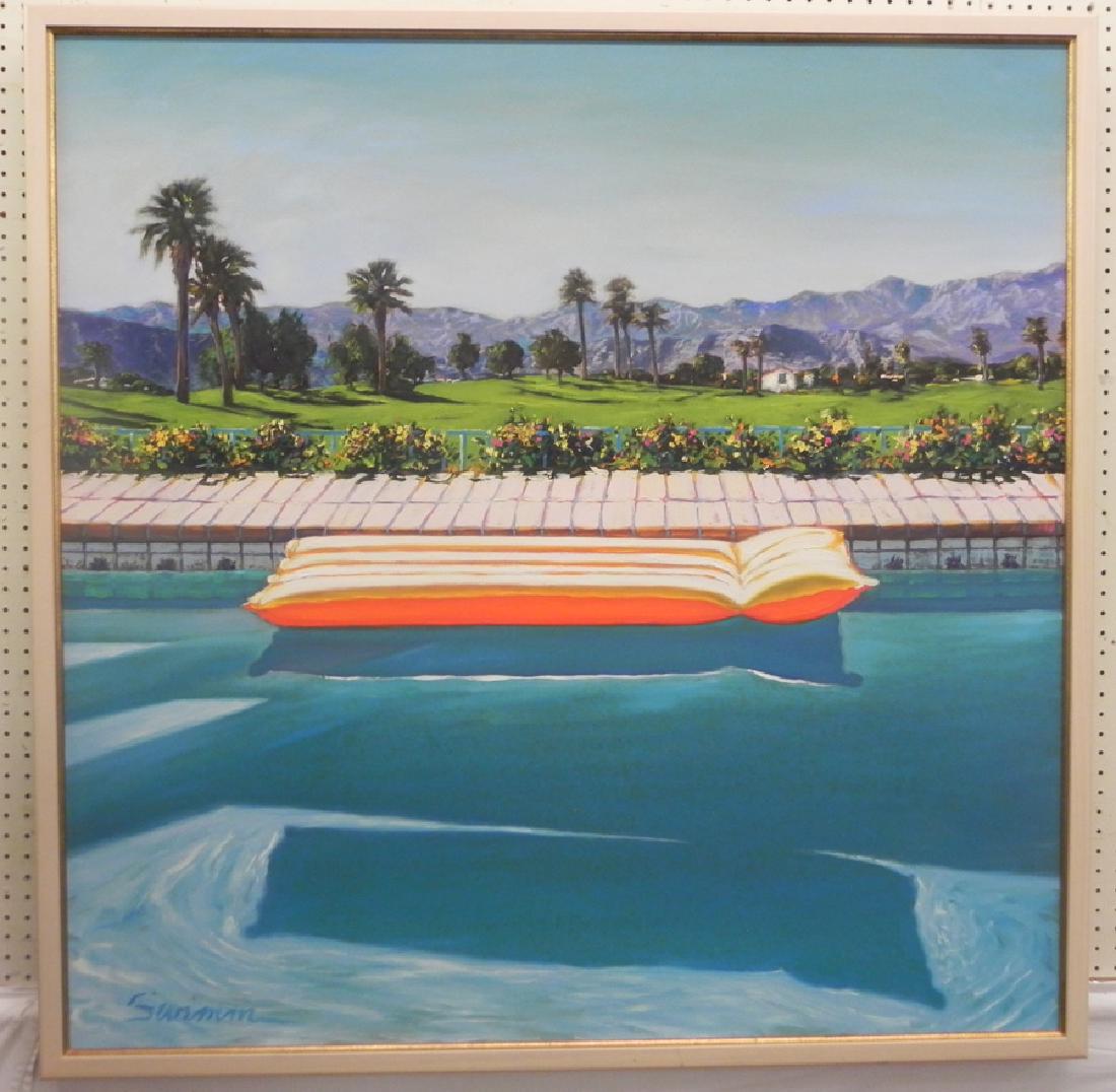 Large painting of a swimming pool signed