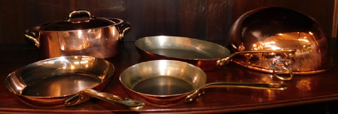 3 French copper skillets, covered pot, & boiler (1 of 5)