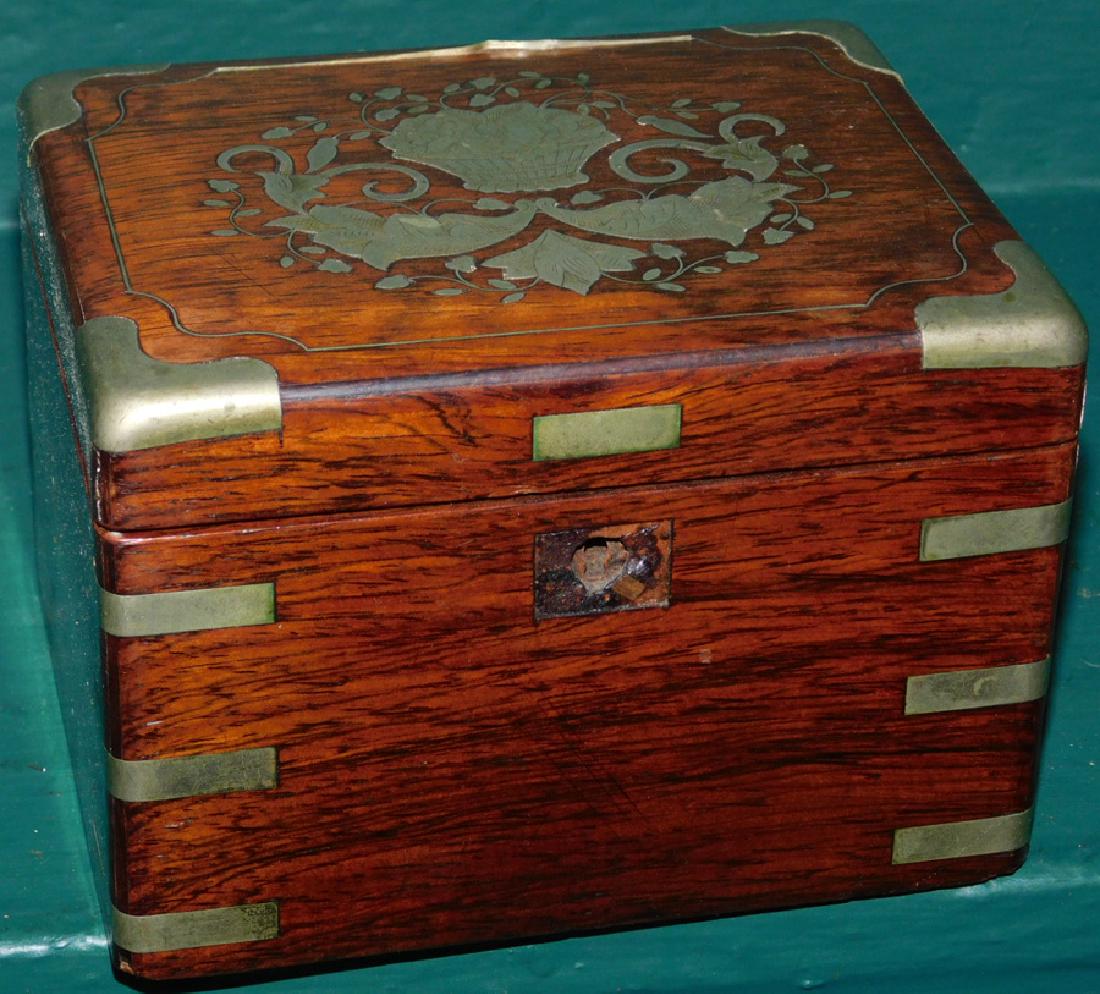 Rosewood and silver inlaid Oriental box (1 of 3)