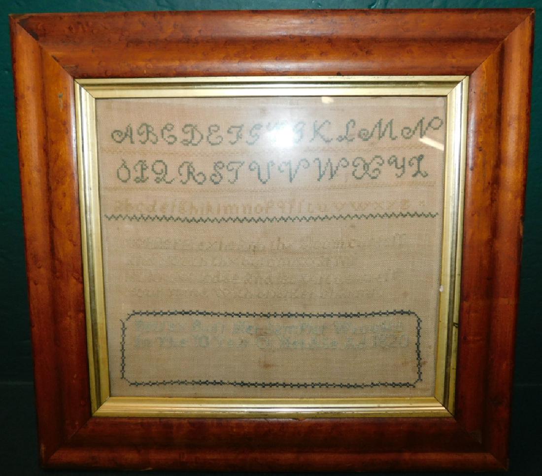 1820 signed sampler in birds eye maple frame (1 of 2)