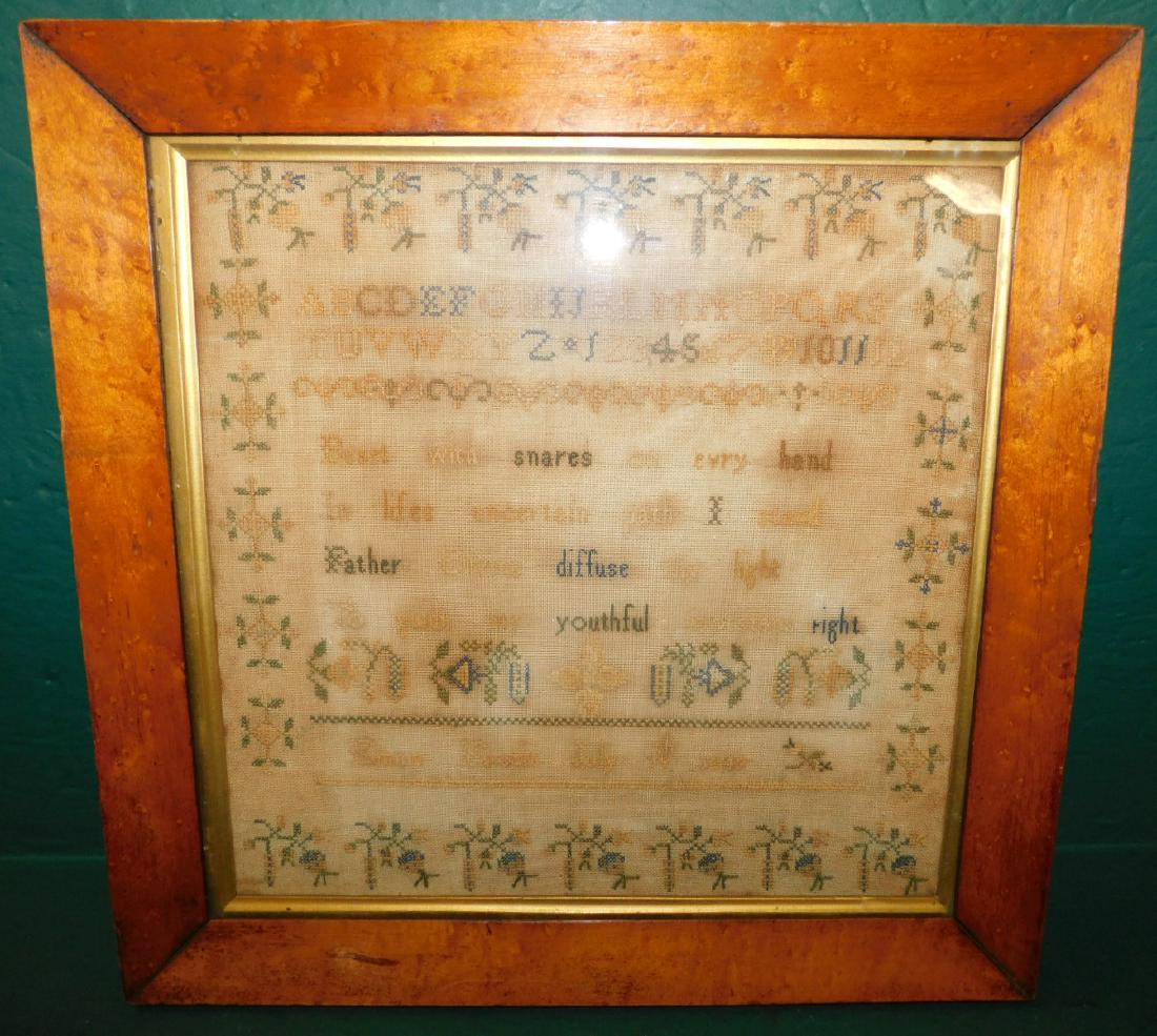 Dated 1849 Emma Booth sampler: Dated 1849 Emma Booth sampler. 15 1/2" x 15"