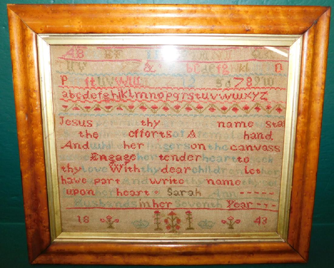 Needlework sampler,1843 Sarah Ann Husbands (1 of 3)