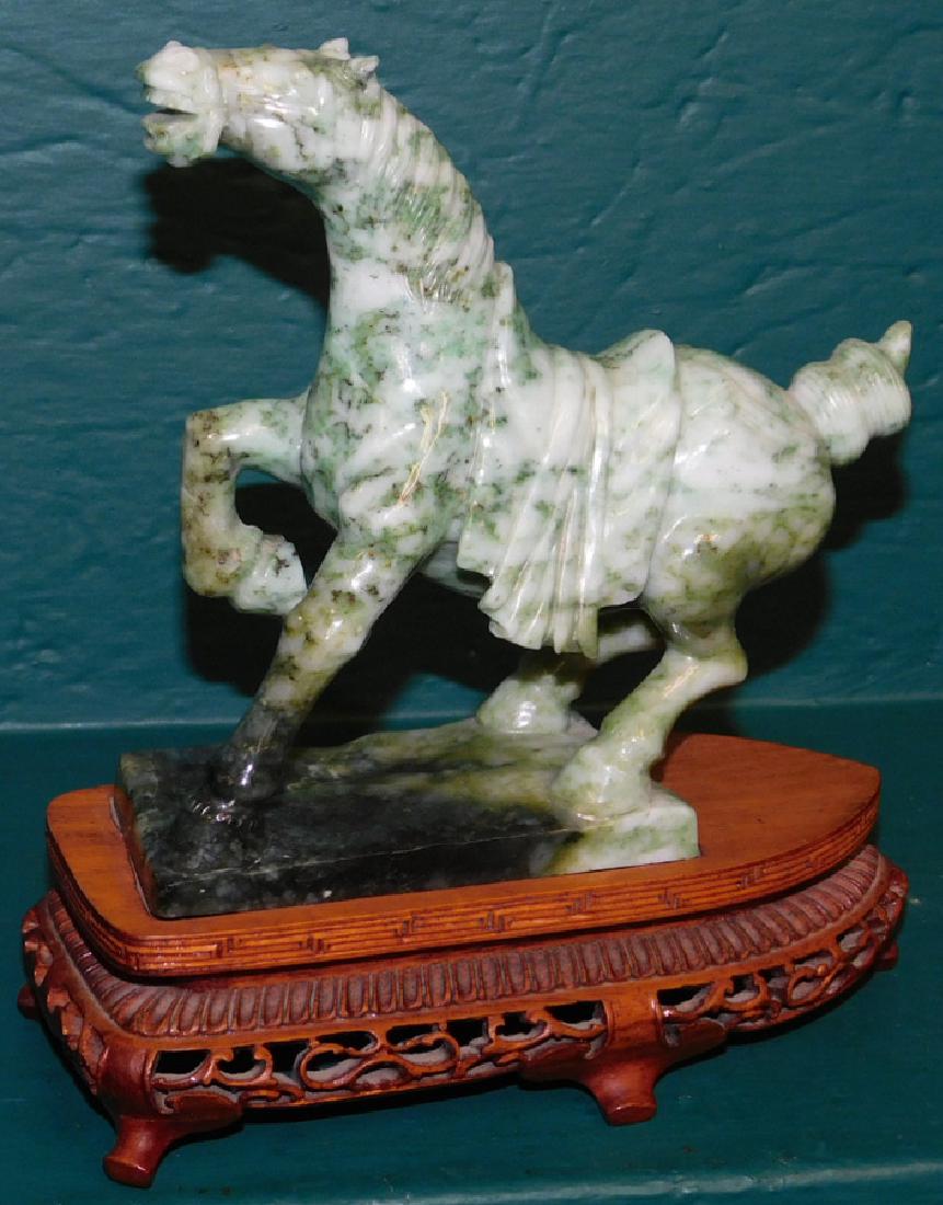 Carved Jadeite horse on stand