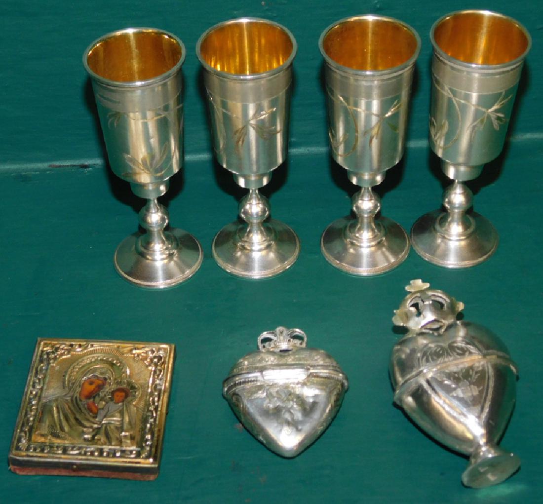 4 Sterling Russian cordials, 2 pill boxes, & icon (1 of 1)