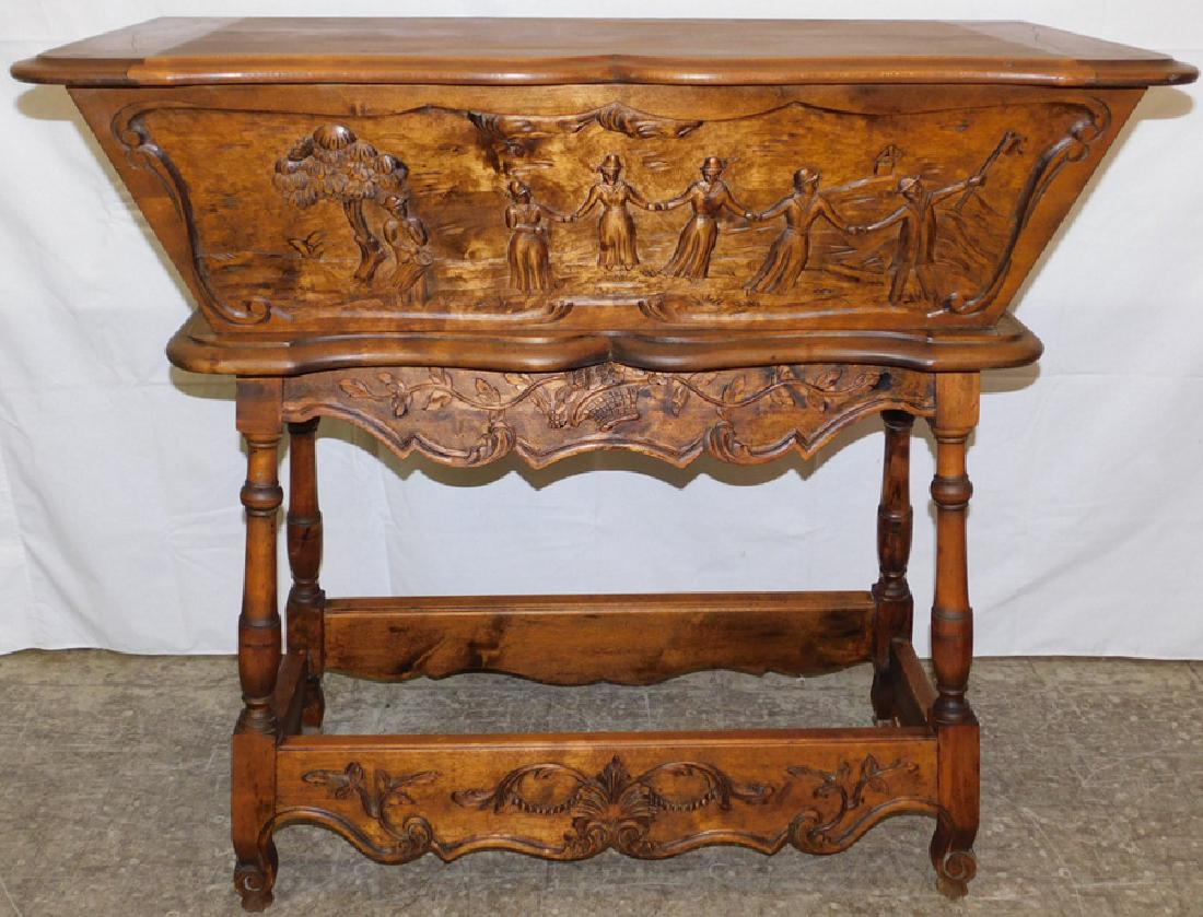 19th C carved dough box on stand (1 of 5)