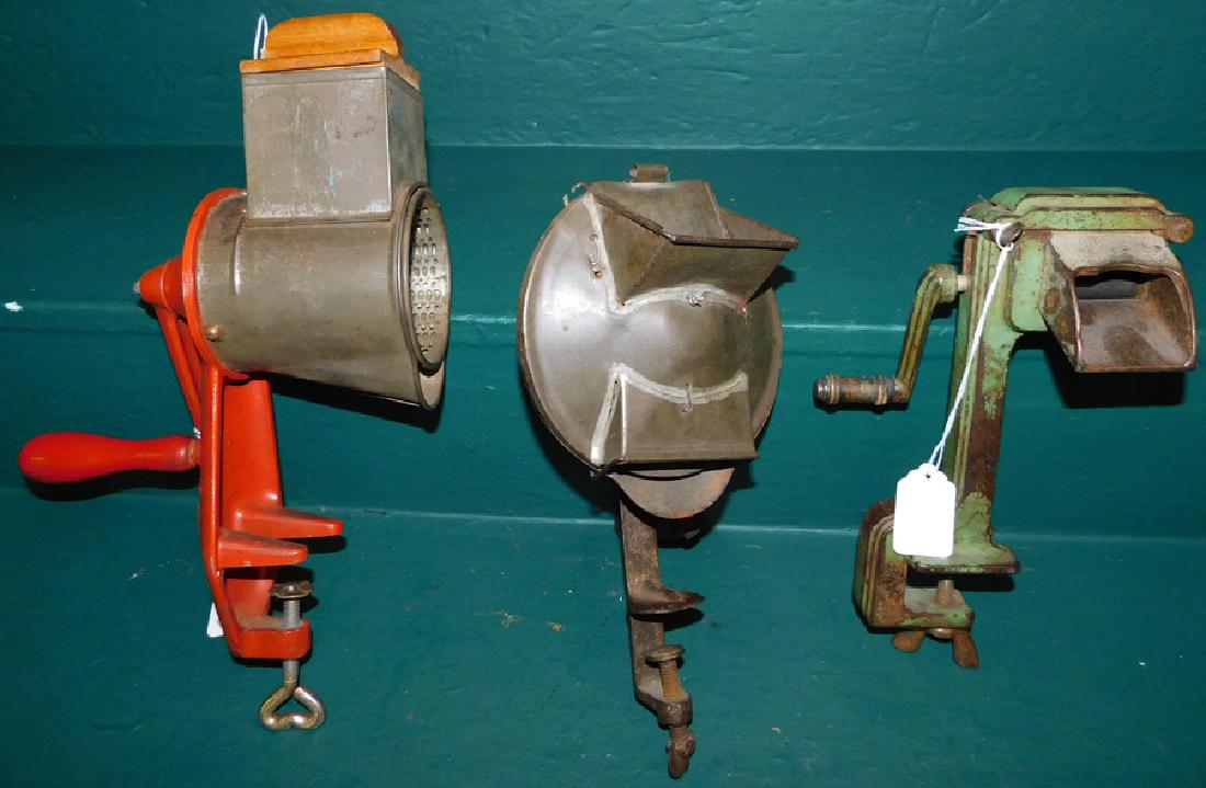 Two Antique Graters & Pasta Maker: Two Antique Graters & Pasta Maker. 14" Largest