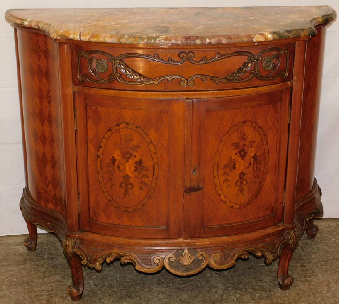 French Walnut Marble Top Inlaid Commode (1 of 6)