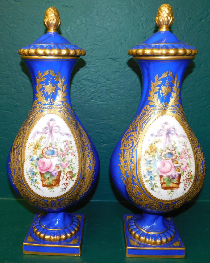Pair French Blue & Gold Gilt Urns (1 of 10)