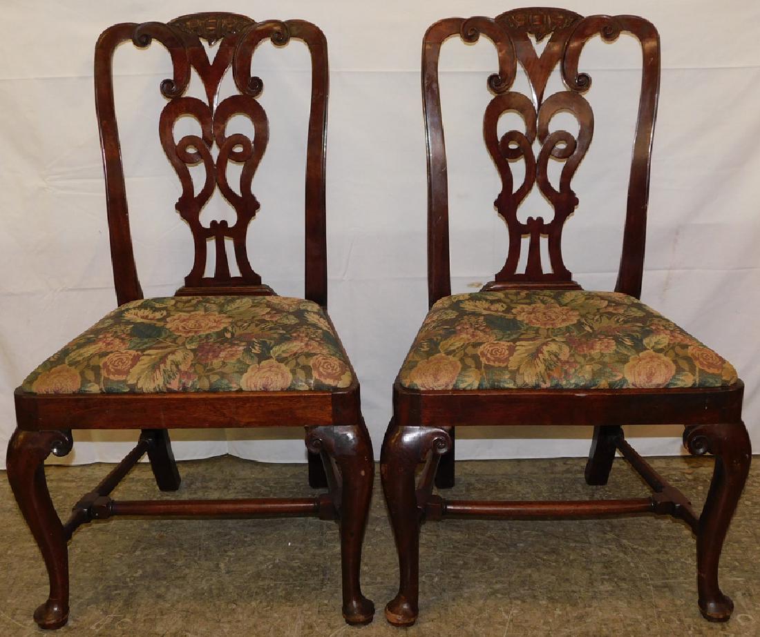 Pair 18th C Walnut Stretcher Base QA Chairs (1 of 4)