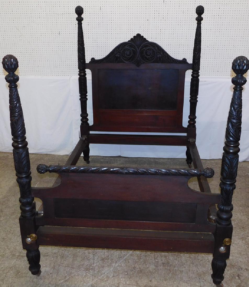 Mahogany Acanthus Leaf Carved 4 Poster 3/4 Bed: Mahogany acanthus Leaf Carved 4 Poster 3/4 Bed. 75 1/2" H