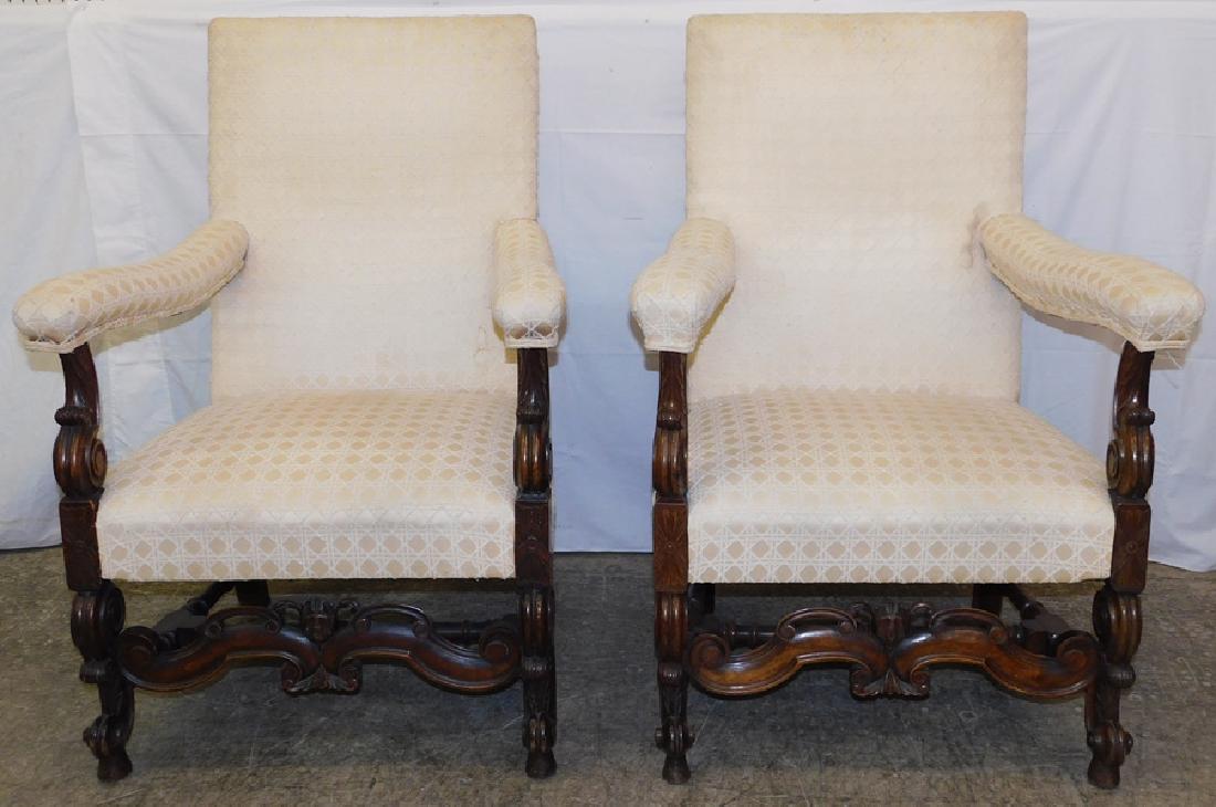 Pair Walnut Baroque Style Armchairs (1 of 3)