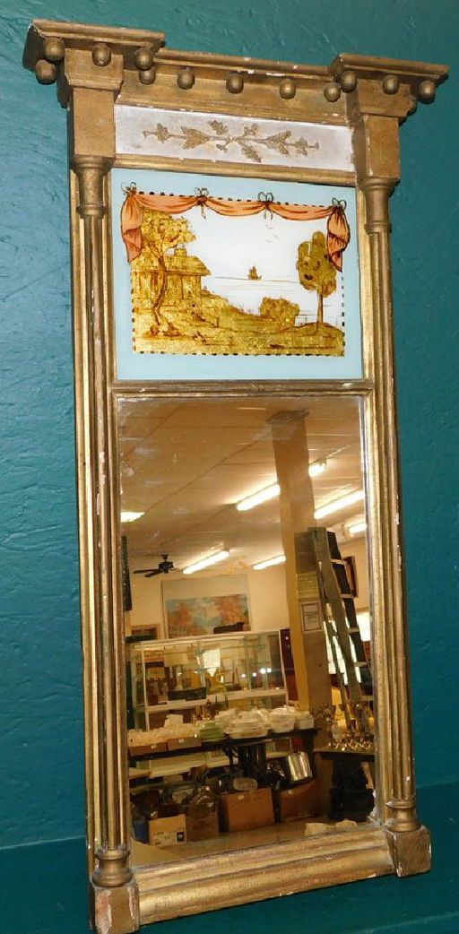 19th C American Reverse Painted Mirror