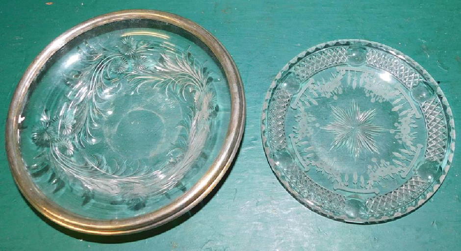 Hawkes Cut Glass Dish & Bowl W/ Sterling Rim