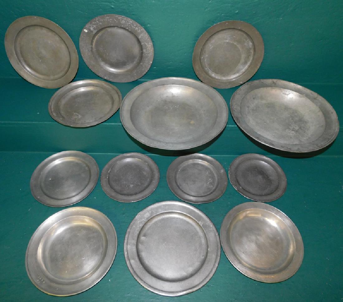 9 Pc 19th C Pewter Plates & Bowls (1 of 2)