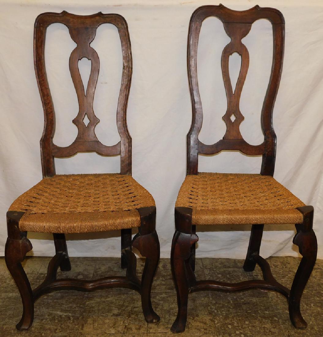 Pair 18th C QA  Walnut Side Chairs (1 of 3)