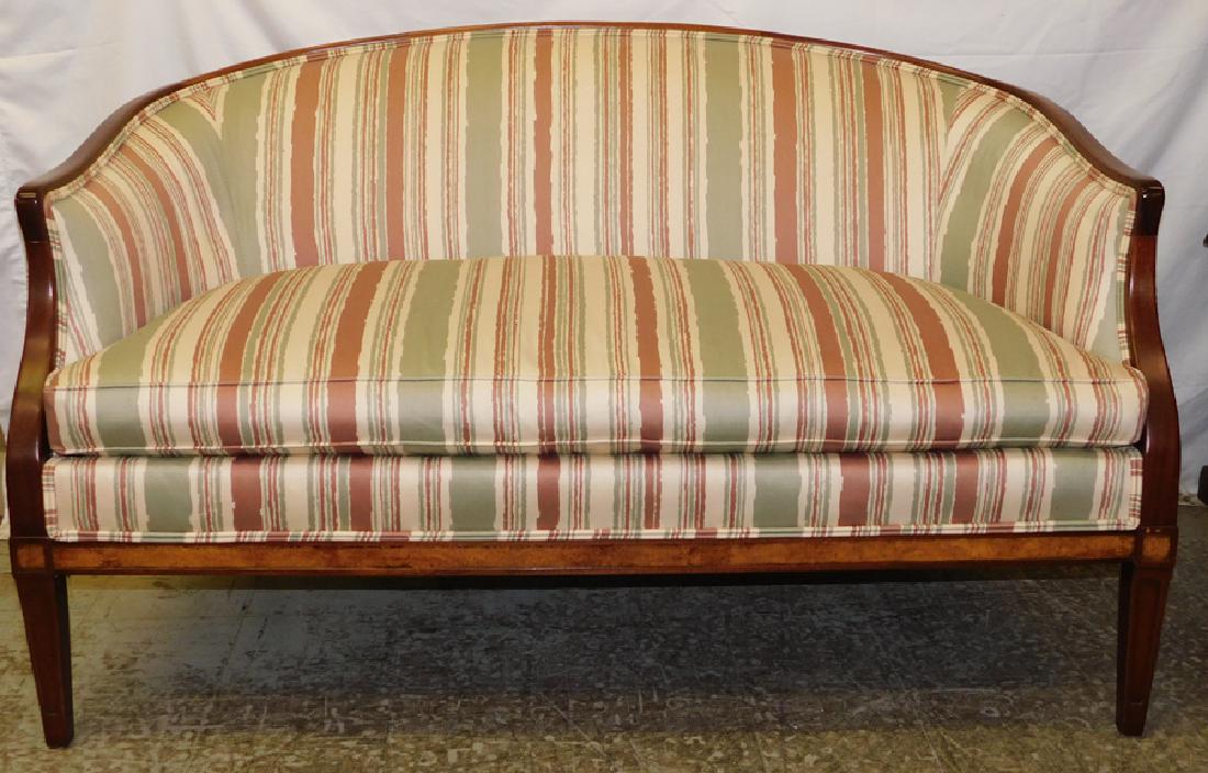 Mahogany Upholstered Loveseat: Mahogany Upholstered Loveseat. 53" W 30" D 32 1/2" H