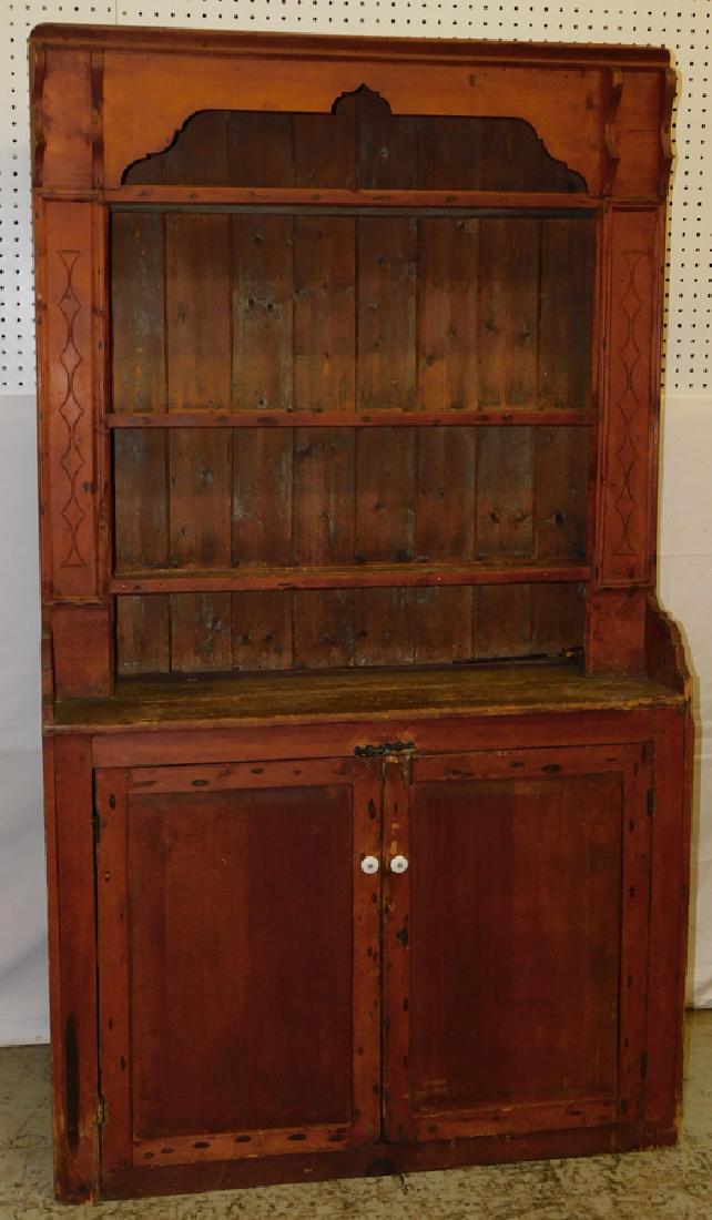 Pine Primitive Stepback Pewter cabinet (1 of 4)