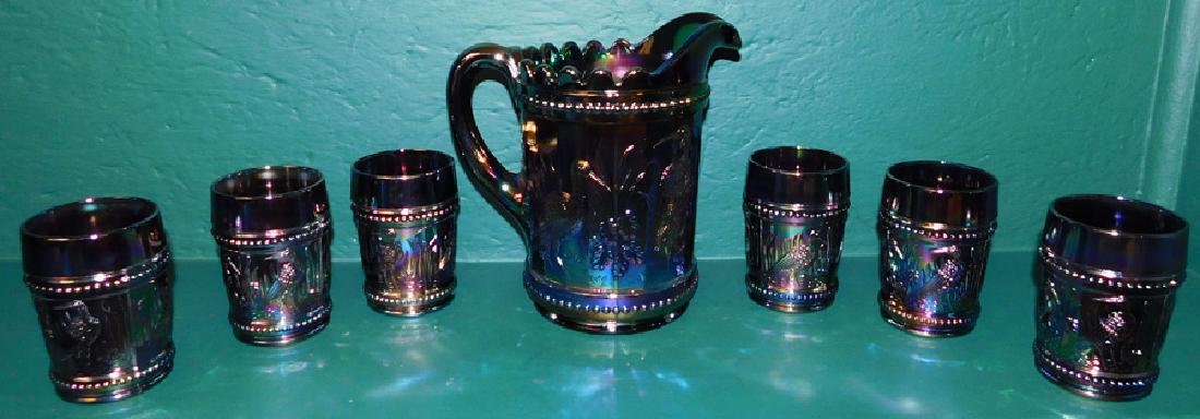 7 Pc Dugan Stork & Rushes Carnival Glass Set (1 of 6)
