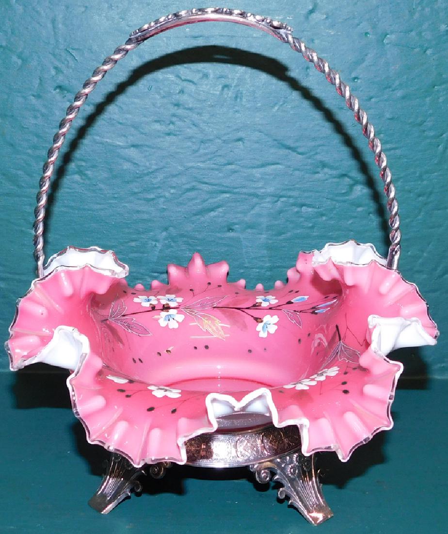 Handpainted Brides Basket In Silverplate Stand (1 of 5)