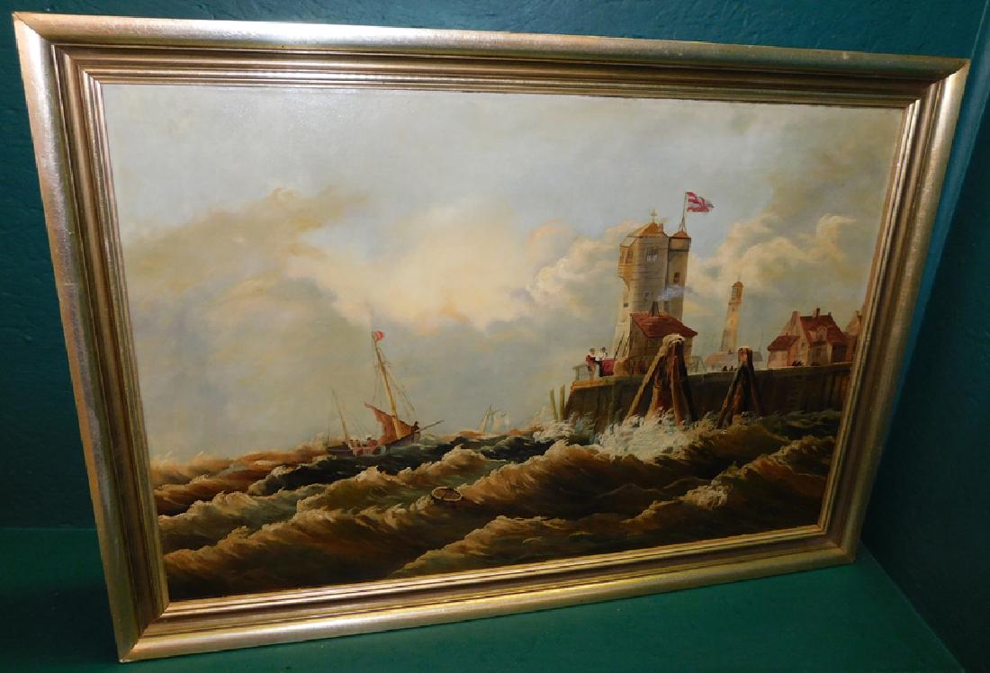 19th C Oil on Canvas "Rough Seas" (1 of 4)
