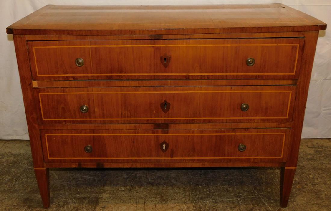 18th C Walnut Inlaid Three Drawer Commode (1 of 6)