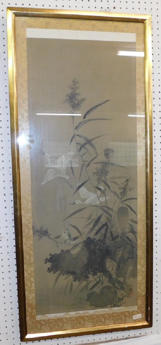 Framed Oriental Watercolor On Silk Of  Birds (1 of 6)