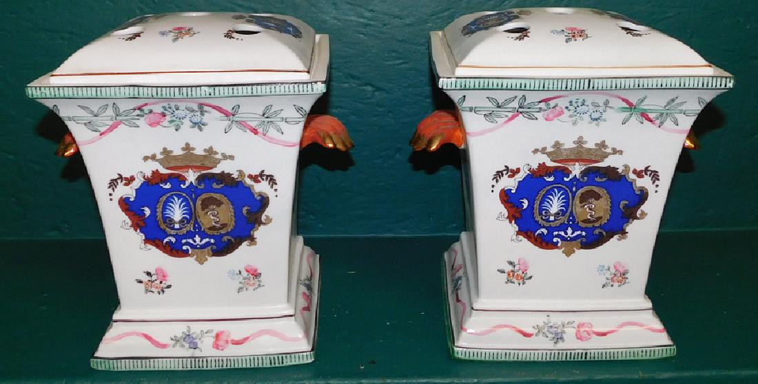 Pr Contemporary Porcelain Urns W/ Flower Frog Lids (1 of 5)